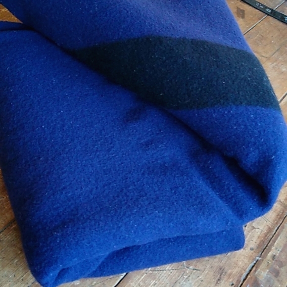 L.L. Bean Bedding Ll Bean Vintage Blue With Black Stripe Wool Camp